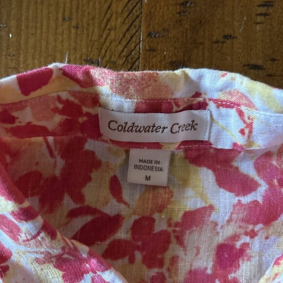 Cold water Pink Floral 100% Linen Blouse Size Medium Beach Or Cruise Wear - Picture 4 of 7